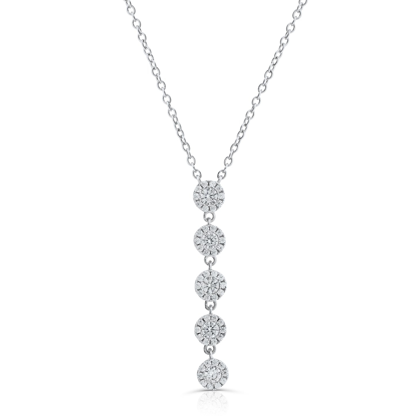 Brilliante Sterling Silver Simulated Diamond Cluster 5-Station Drop Necklace