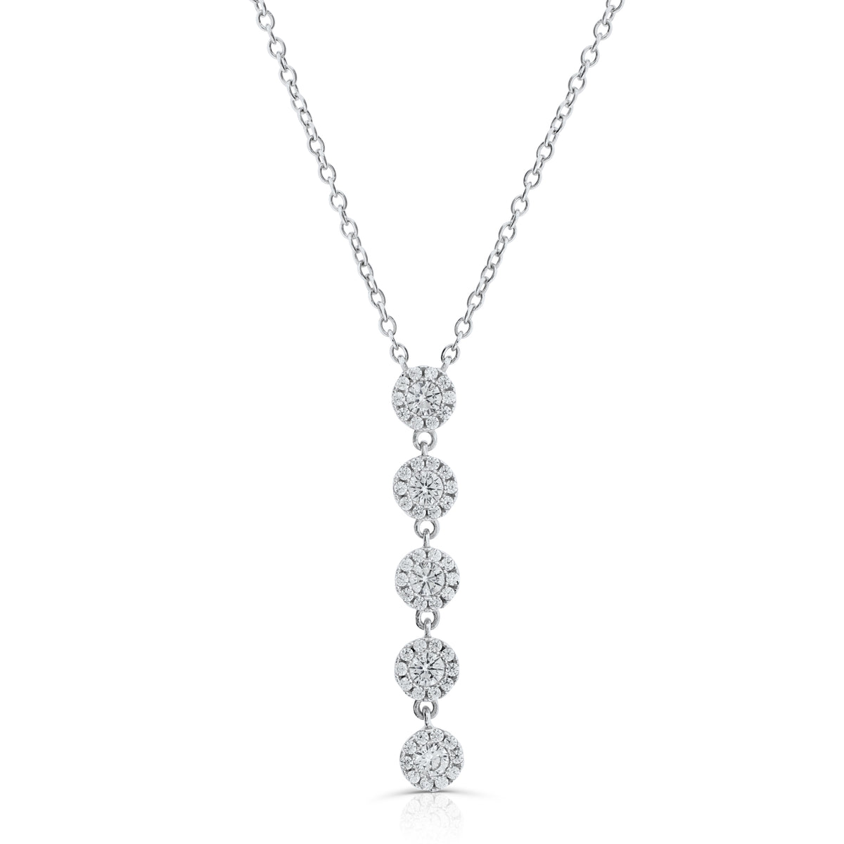 Brilliante Sterling Silver Simulated Diamond Cluster 5-Station Drop Necklace