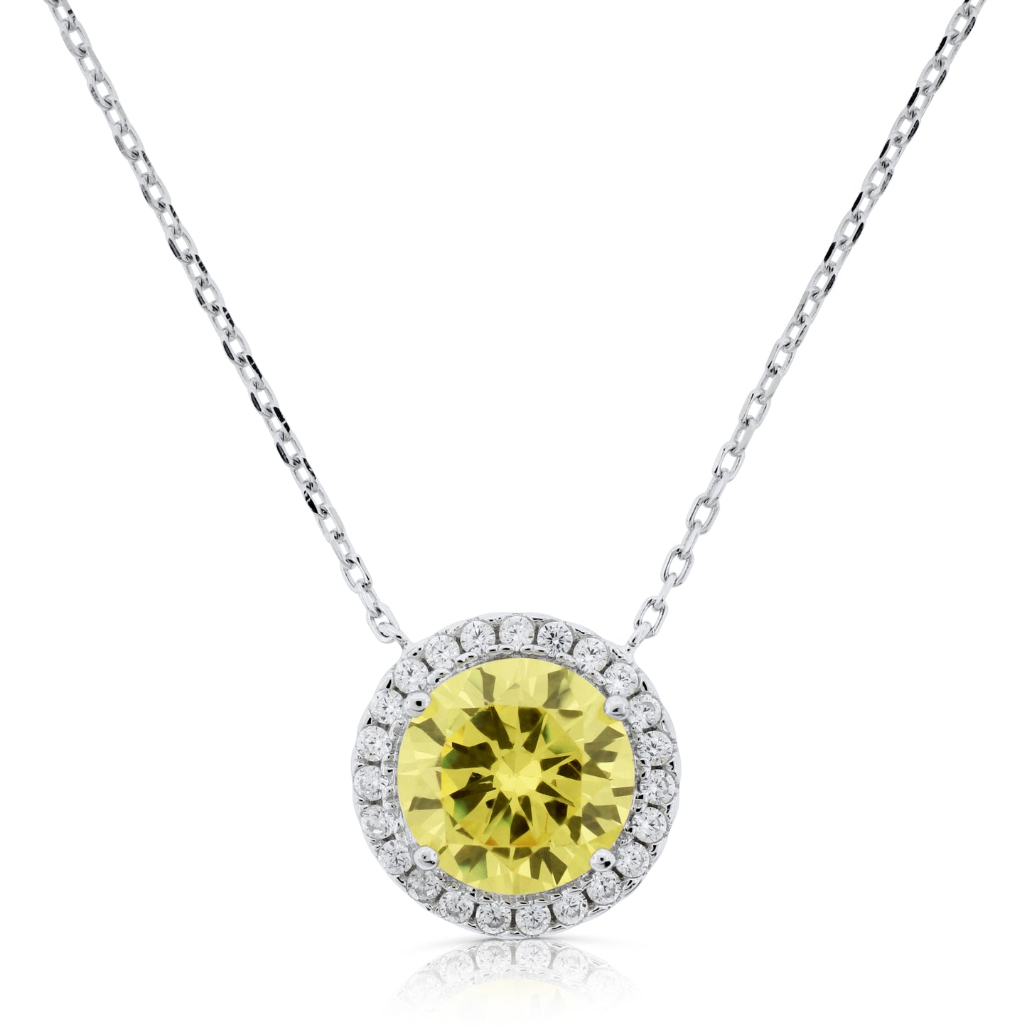 Brilliante Sterling Silver Simulated Canary Diamond Halo Solitaire Necklace