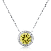 Brilliante Sterling Silver Simulated Canary Diamond Halo Solitaire Necklace