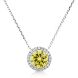 Brilliante Sterling Silver Simulated Canary Diamond Halo Solitaire Necklace