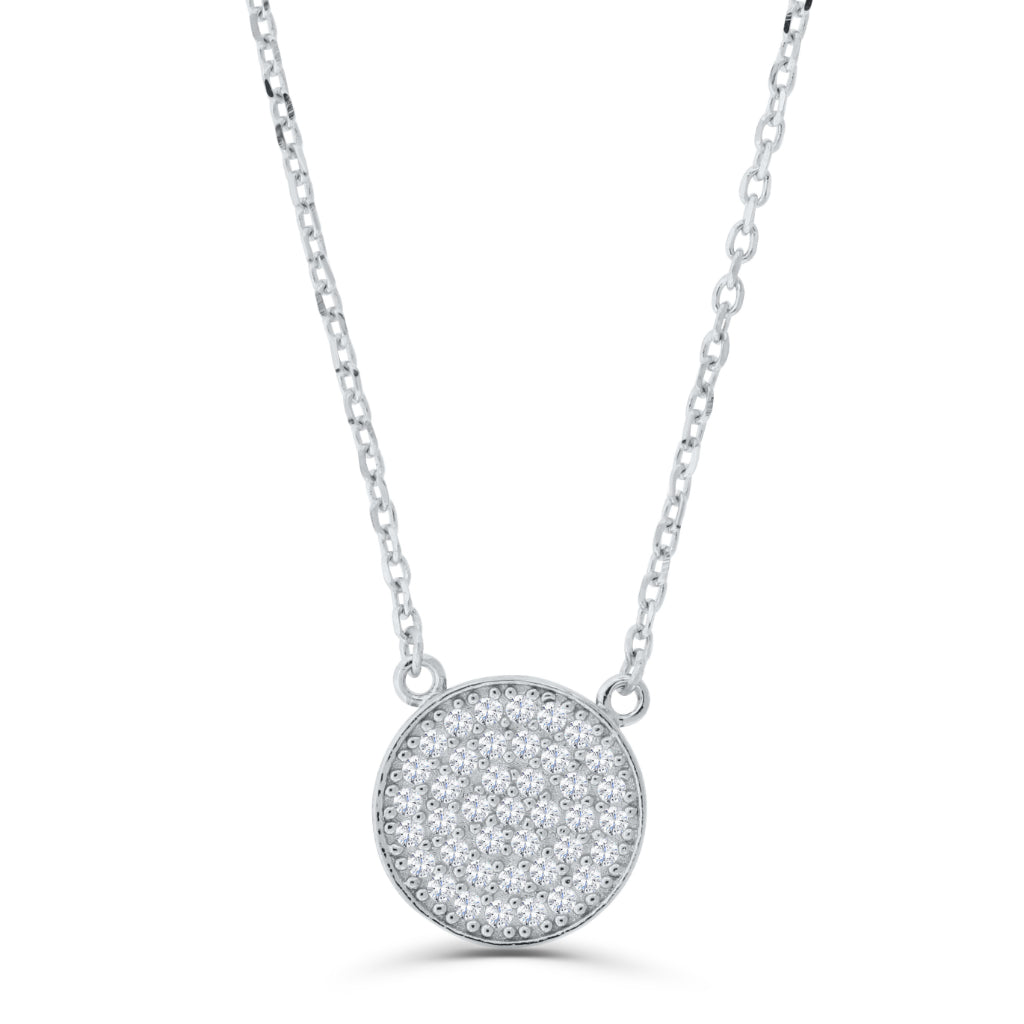 Brilliante Sterling Silver Simulated Diamond Pave Pendant 16" Necklace with 2" Extender