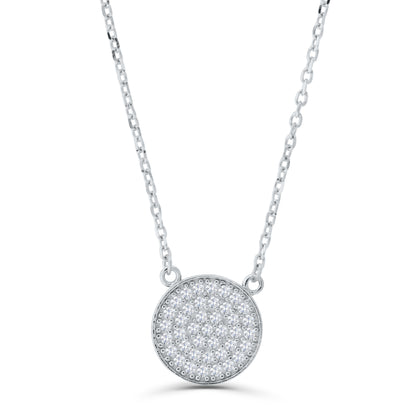 Brilliante Sterling Silver Simulated Diamond Pave Pendant 16" Necklace with 2" Extender
