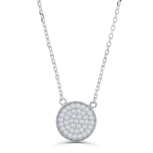 Brilliante Sterling Silver Simulated Diamond Pave Pendant 16" Necklace with 2" Extender