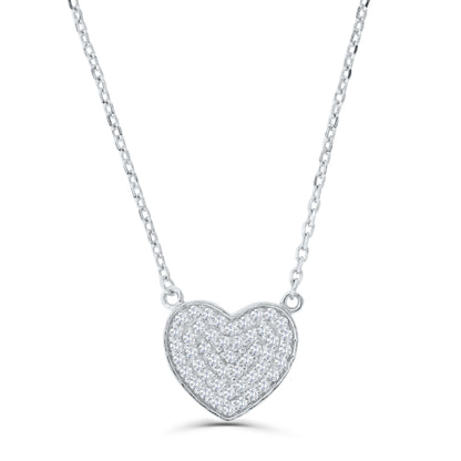 Brilliante Sterling Silver Simulated Diamond Pave Pendant 16" Necklace with 2" Extender