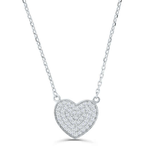 Brilliante Sterling Silver Simulated Diamond Pave Pendant 16" Necklace with 2" Extender