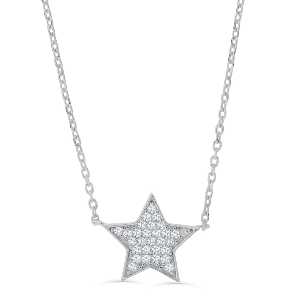 Brilliante Sterling Silver Simulated Diamond Pave Pendant 16" Necklace with 2" Extender