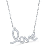 Brilliante Sterling Silver Simulated Diamond "LOVE" Necklace + 2" Extender