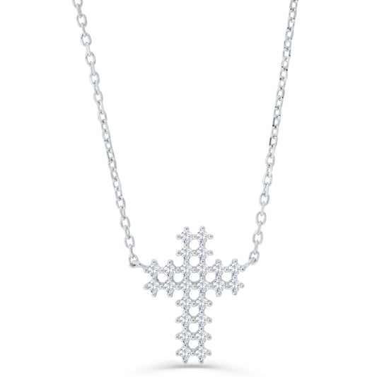 Brilliante Sterling Silver Simulated Diamond Cross Necklace + 2" Extender