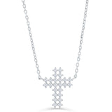 Brilliante Sterling Silver Simulated Diamond Cross Necklace + 2" Extender
