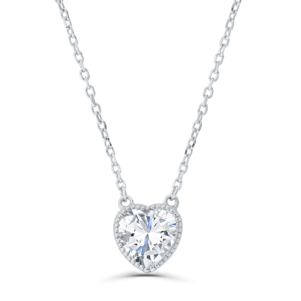 Brilliante Sterling Silver Simulated Diamond 16" Necklace + 2" Extender Choice of Cut