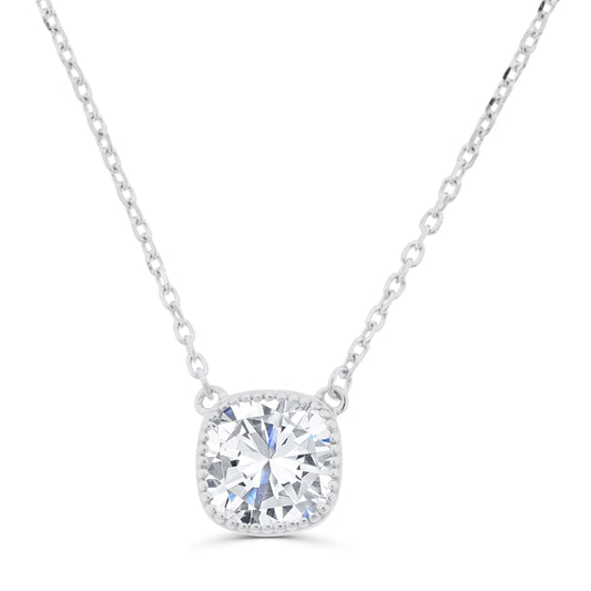 Brilliante Sterling Silver Simulated Diamond 16" Necklace + 2" Extender Choice of Cut
