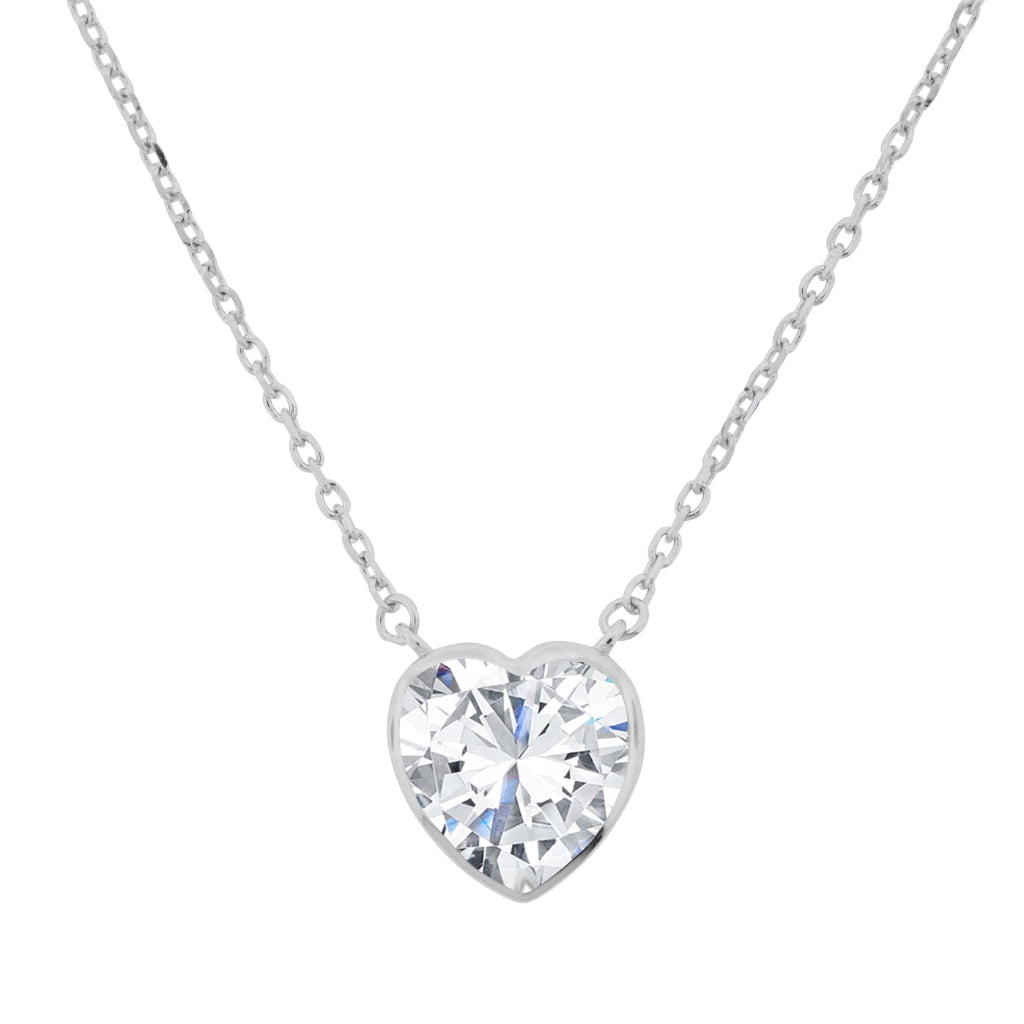 Brilliante Sterling Silver Simulated Diamond Heart Pendant With 18" Chain