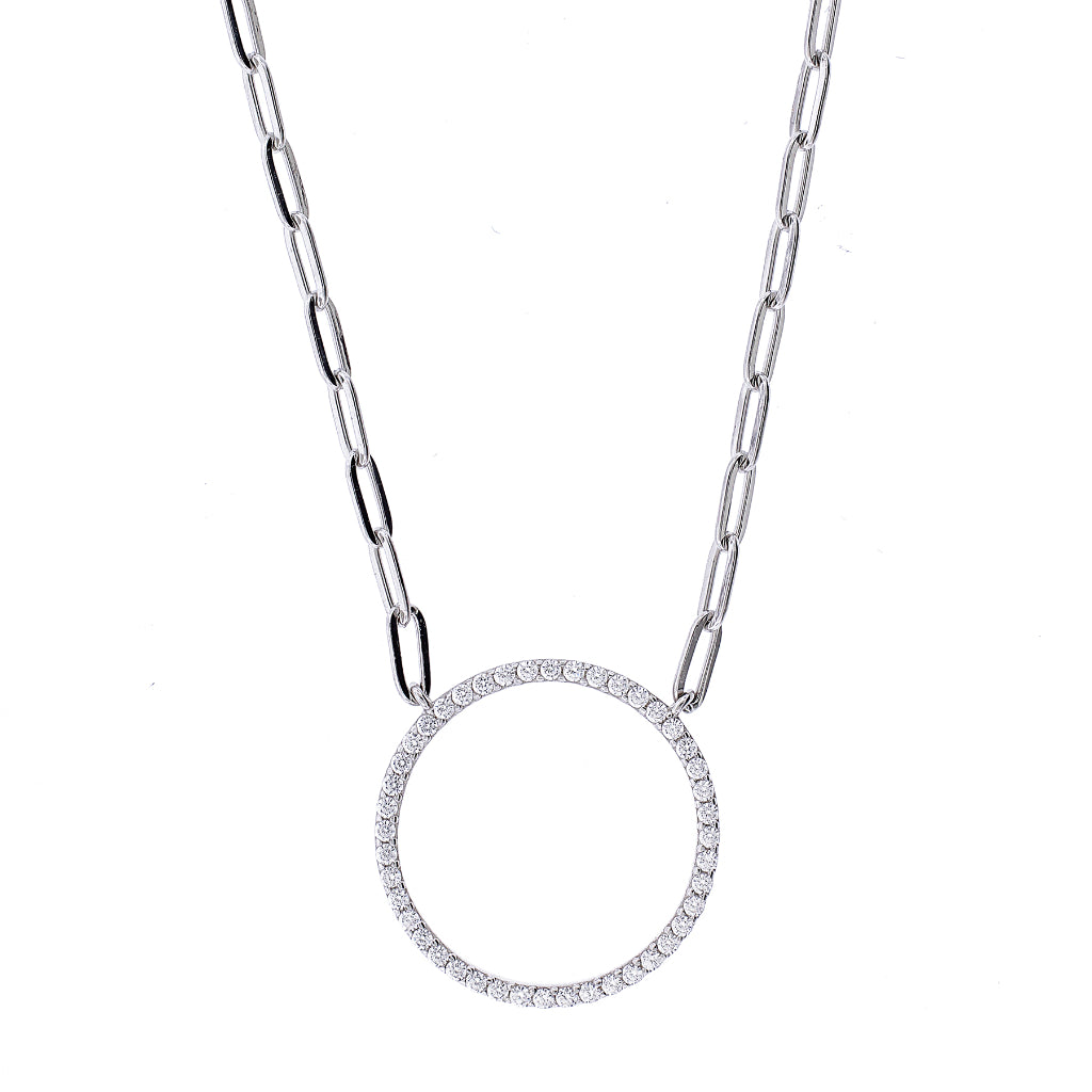 Brilliante Sterling Silver Simulated Diamond Circle Station Necklace +2" Extender