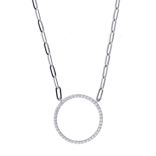 Brilliante Sterling Silver Simulated Diamond Circle Station Necklace +2" Extender