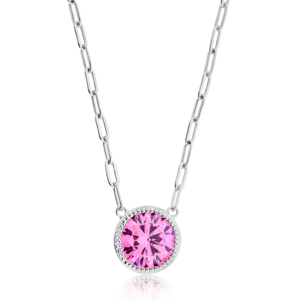Brilliante Sterling Silver Simulated Pink Diamond 16" Necklace + 2" Extender Choice of Cut