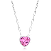 Brilliante Sterling Silver Simulated Pink Diamond 16" Necklace + 2" Extender Choice of Cut
