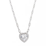 Brilliante Sterling Silver Choice of Cut Simulated Diamond Halo Necklace 16" Chain + 2" Extender
