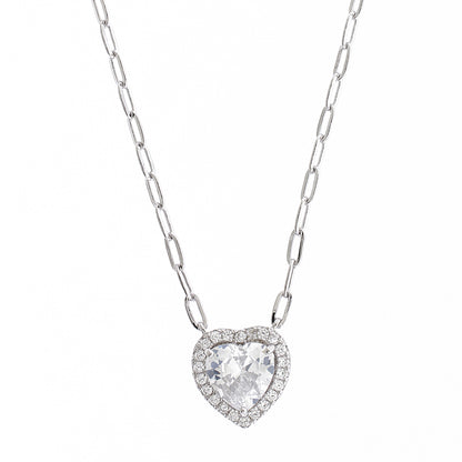 Brilliante Sterling Silver Choice of Cut Simulated Diamond Halo Necklace 16" Chain + 2" Extender