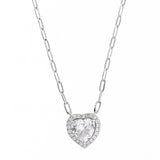 Brilliante Sterling Silver Choice of Cut Simulated Diamond Halo Necklace 16" Chain + 2" Extender
