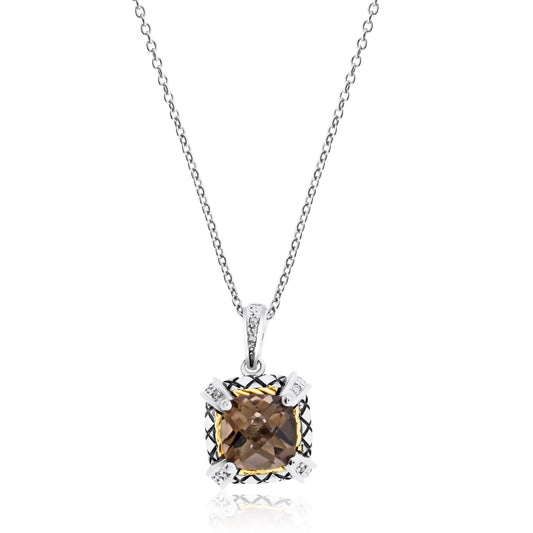 Belle Artique Sterling Silver 8mm Smoky Quartz Briolette & Diamond Accent Pendant