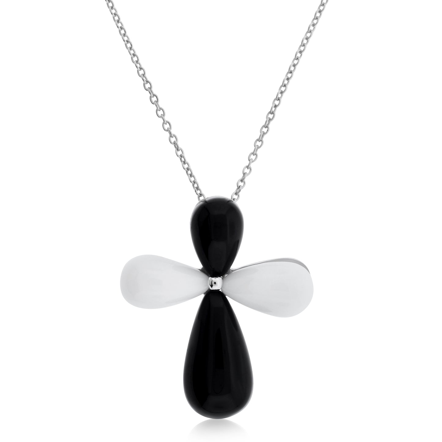 Belle Artique Sterling Silver Black Onyx & White Agate Cross Pendant with Chain