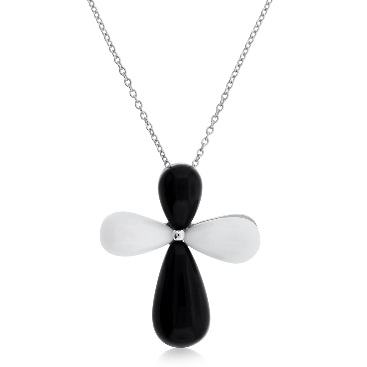 Belle Artique Sterling Silver Black Onyx & White Agate Cross Pendant with Chain