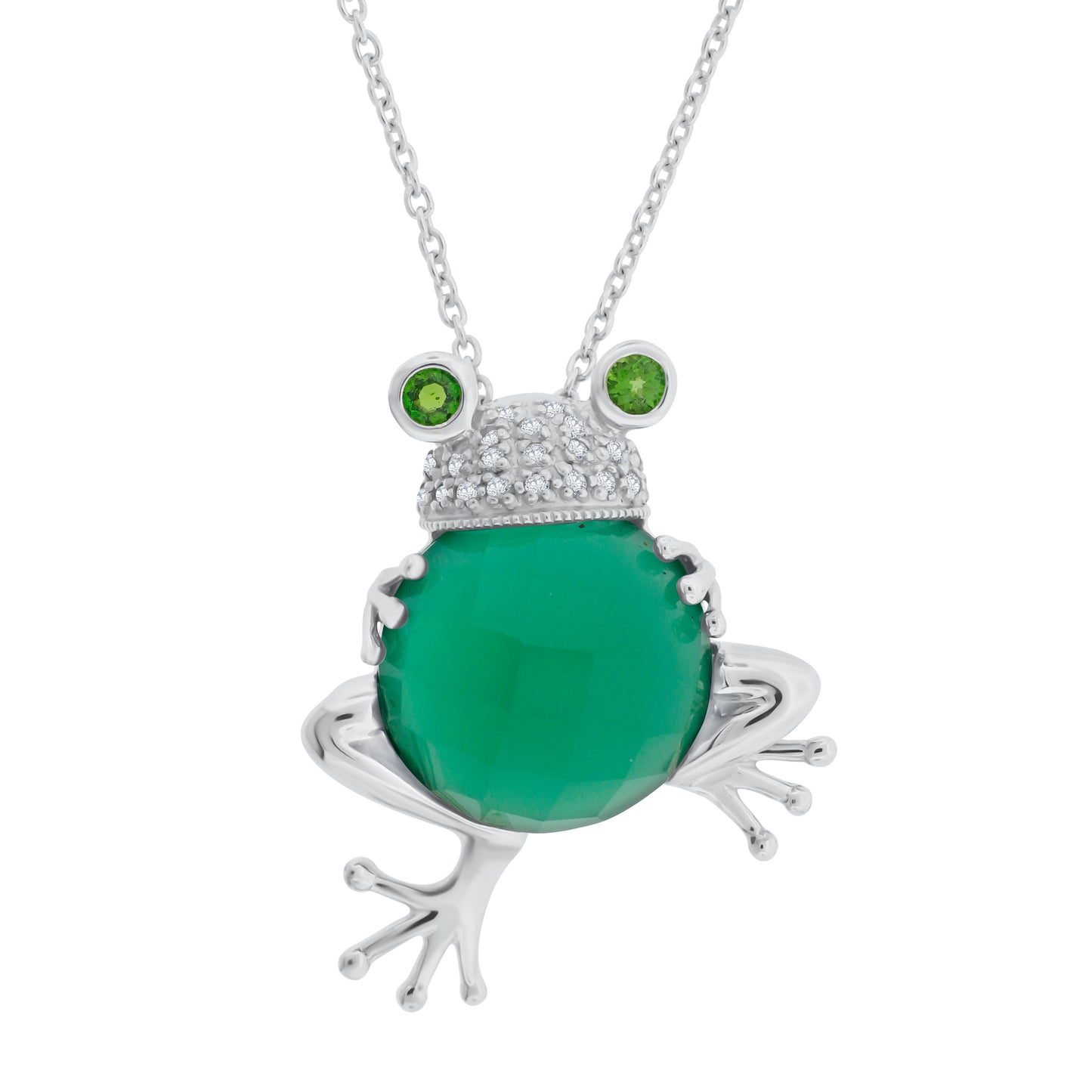 Belle Artique Sterling Silver Green Agate & Multi Gem Frog Pendant