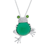 Belle Artique Sterling Silver Green Agate & Multi Gem Frog Pendant