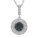 Belle Artique Sterling Silver Blue & White Sapphire Milgrain Detail Pendant with Chain