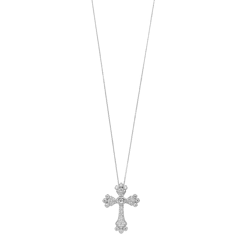 Brilliante Sterling Silver Simulated Diamond Cross Pendant with 18" Chain