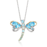Belle Artique Sterling Silver Blue Topaz & Opal Dragonfly Pendant/Pin