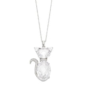 Brilliante Sterling Silver Simulated Diamond Cat Pendant with 18" Chain
