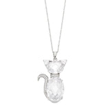 Brilliante Sterling Silver Simulated Diamond Cat Pendant with 18" Chain