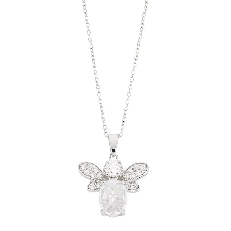 Brilliante Sterling Silver Simulated Diamond Bee Pendant with 18" Chain