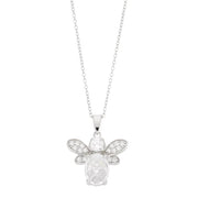 Brilliante Sterling Silver Simulated Diamond Bee Pendant with 18" Chain