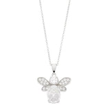 Brilliante Sterling Silver Simulated Diamond Bee Pendant with 18" Chain