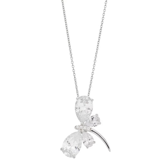 Brilliante Sterling Silver Simulated Diamond Dragonfly Pendant with 18" Chain