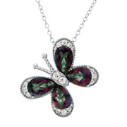 Belle Artique Sterling Silver Coated Topaz Butterfly Pendant with Chain