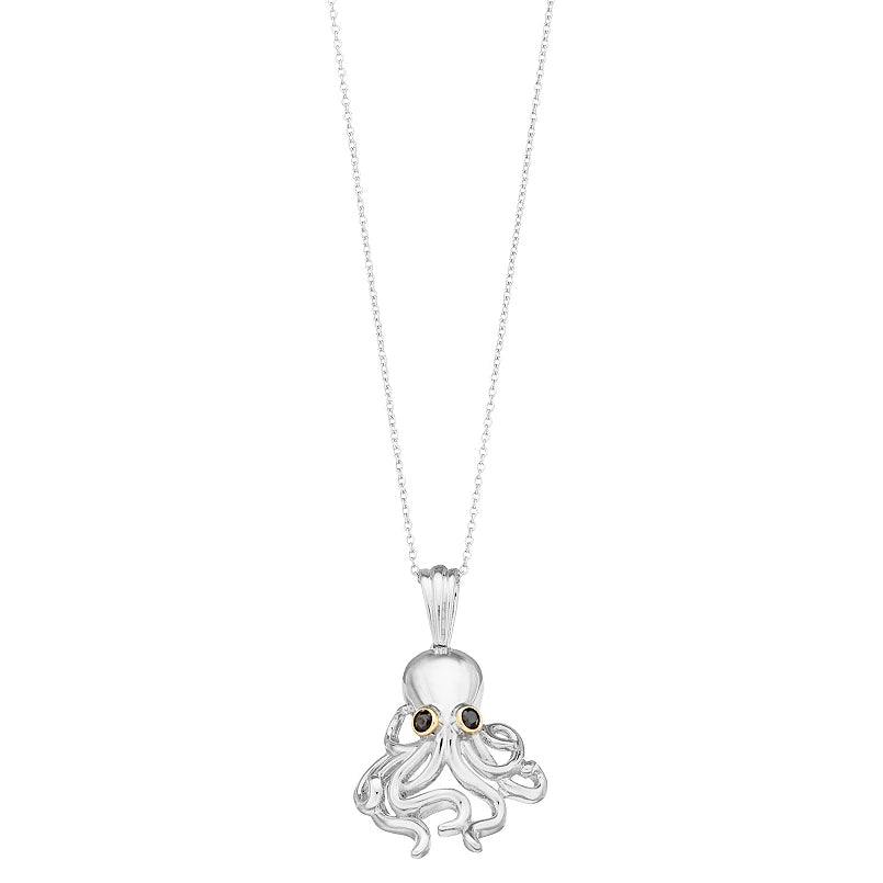 Belle Artique Sterling Silver Black Onyx Octopus Pendant with Chain
