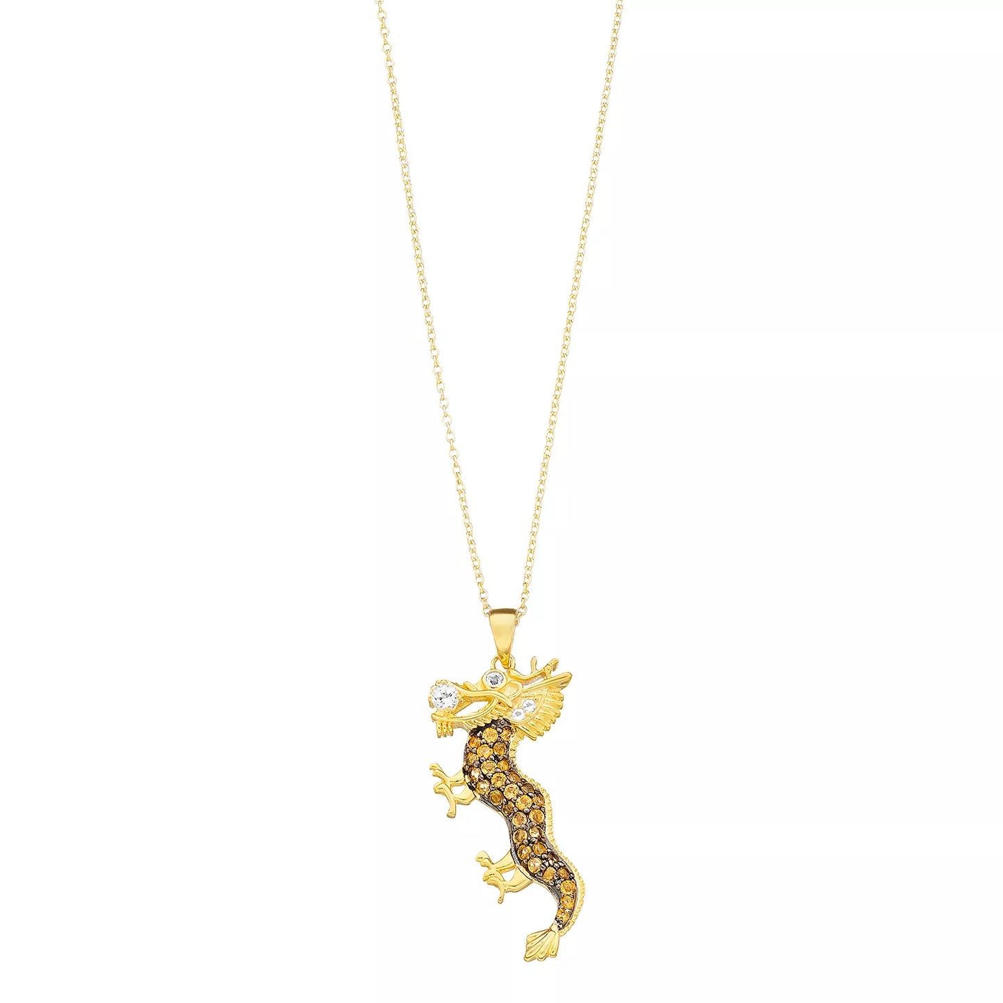 Belle Artique Gold Plated Citrine & White Topaz Dragon Pendant with Chain