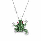 Belle Artique Sterling Silver Chrome Diopside & Ruby Pave Frog Pendant with Chain