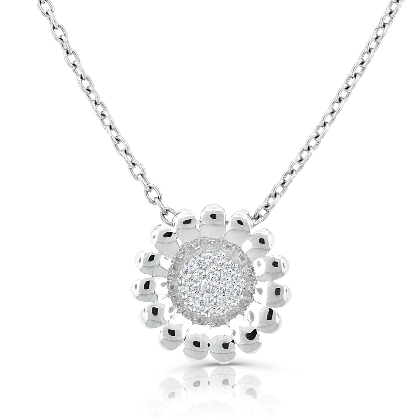 Brilliante Sterling Silver Simulated Diamond Pave Sunflower 18" Necklace