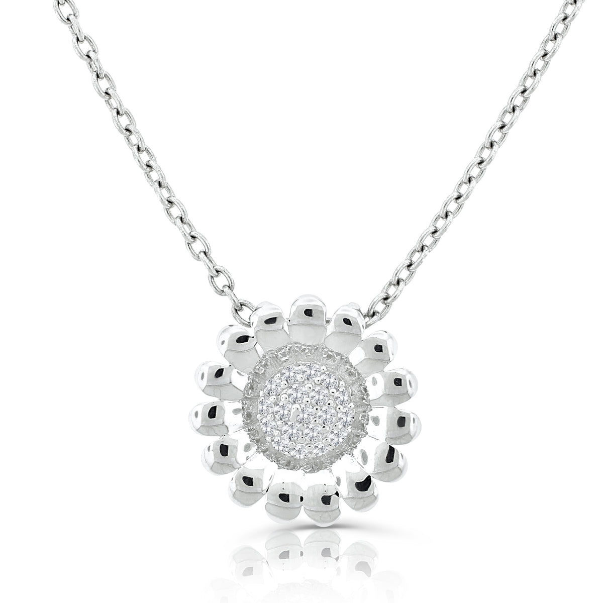 Brilliante Sterling Silver Simulated Diamond Pave Sunflower 18" Necklace