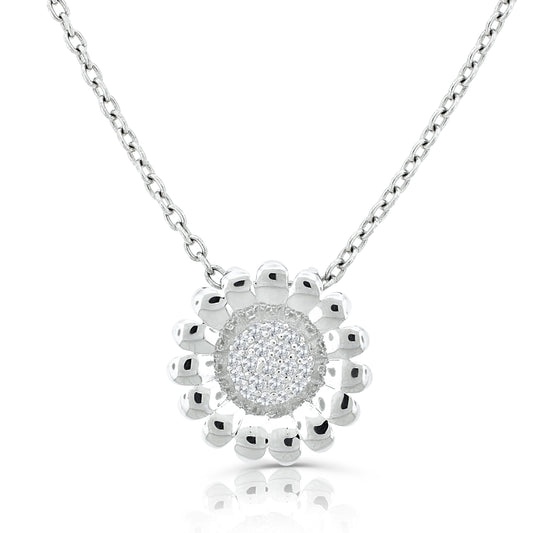 Brilliante Sterling Silver Simulated Diamond Pave Sunflower 18" Necklace