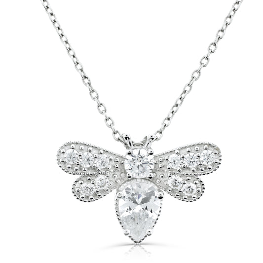 Brilliante Sterling Silver Simulated Diamond Bee Necklace