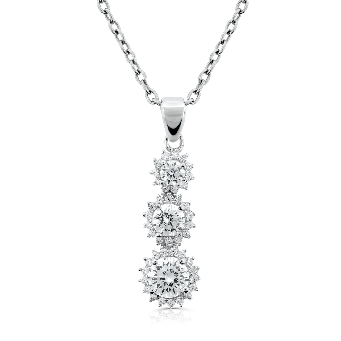 Brilliante Sterling Silver Simulated Diamond Graduated Halo Drop Pendant with Chain