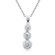 Brilliante Sterling Silver Simulated Diamond Graduated Halo Drop Pendant with Chain