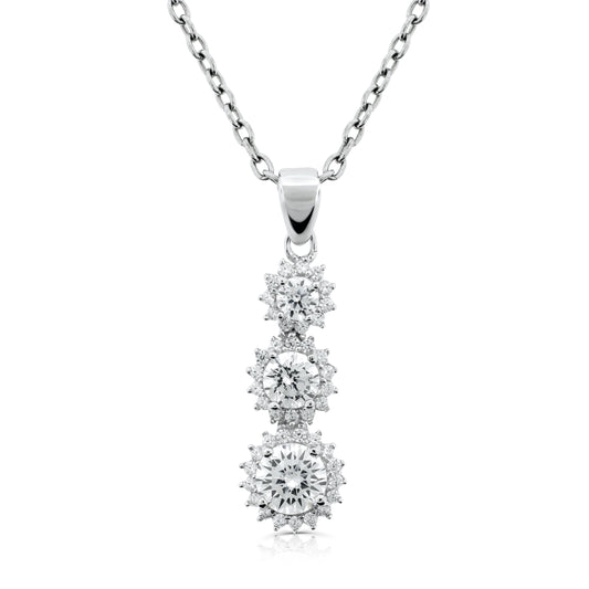Brilliante Sterling Silver Simulated Diamond Graduated Halo Drop Pendant with Chain