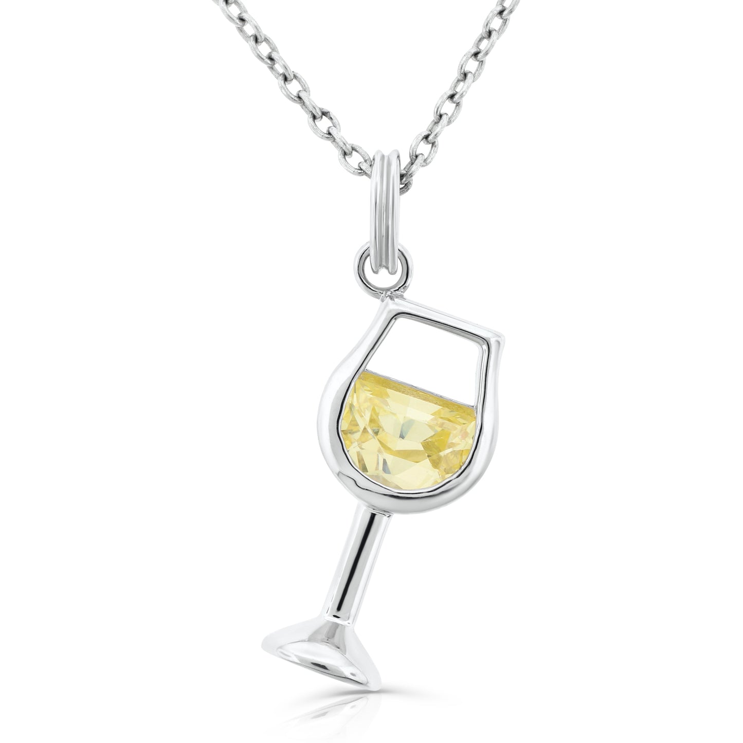 Brilliante Sterling Silver Simulated Diamond Wine Glass Pendant with 18" Chain